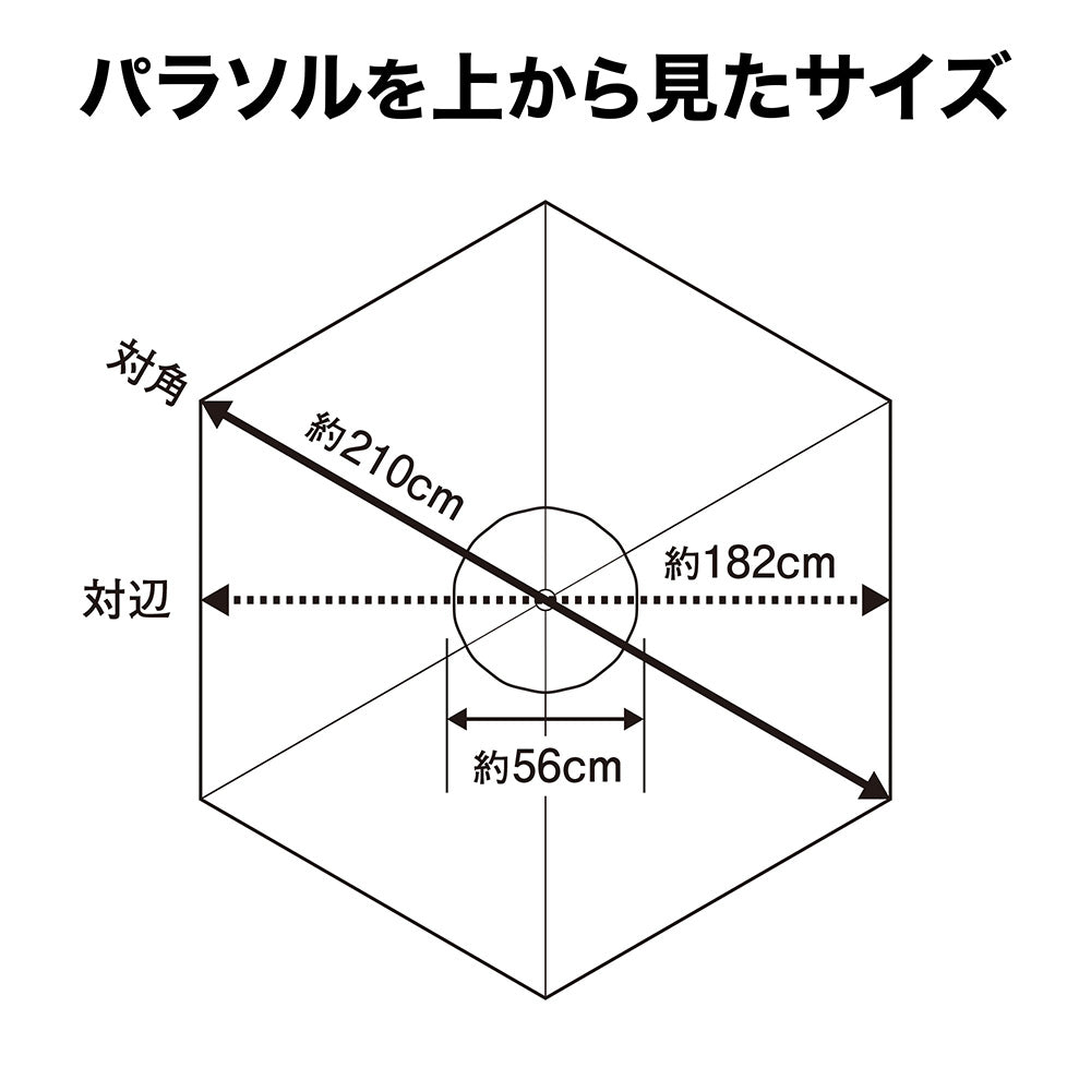 ウッドパラソル 2.1m_上から見たサイズ