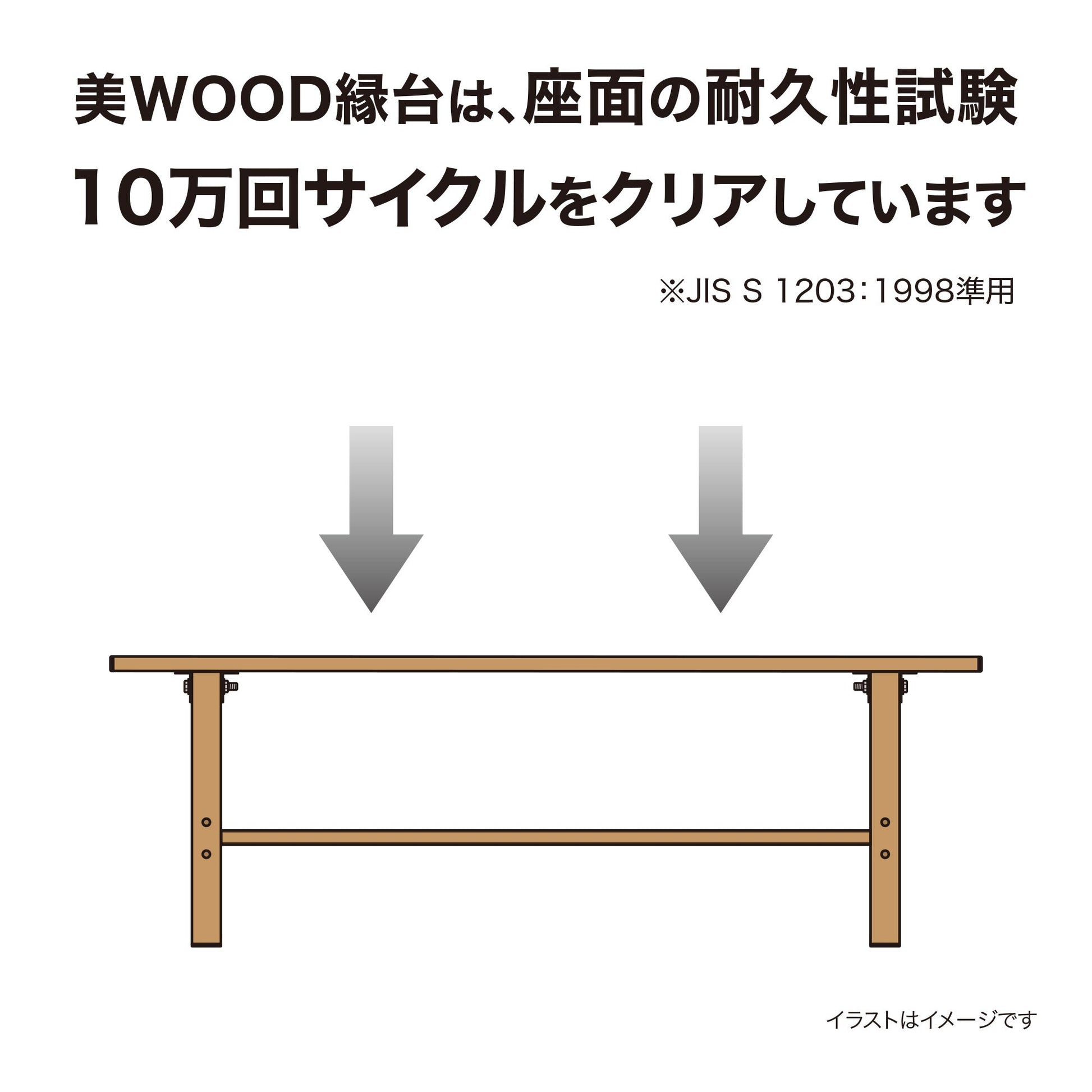 美WOOD 縁台 120_座面の耐久性実験を10万期サイクルをクリア