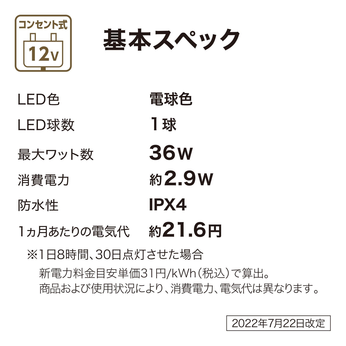 ひかりノベーション 活動のひかり 追加用ライト_基本スペック