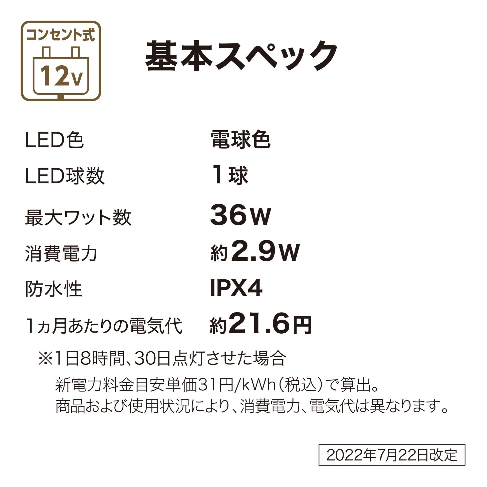 ひかりノベーション 語らいのひかり 追加用ライト_基本スペック